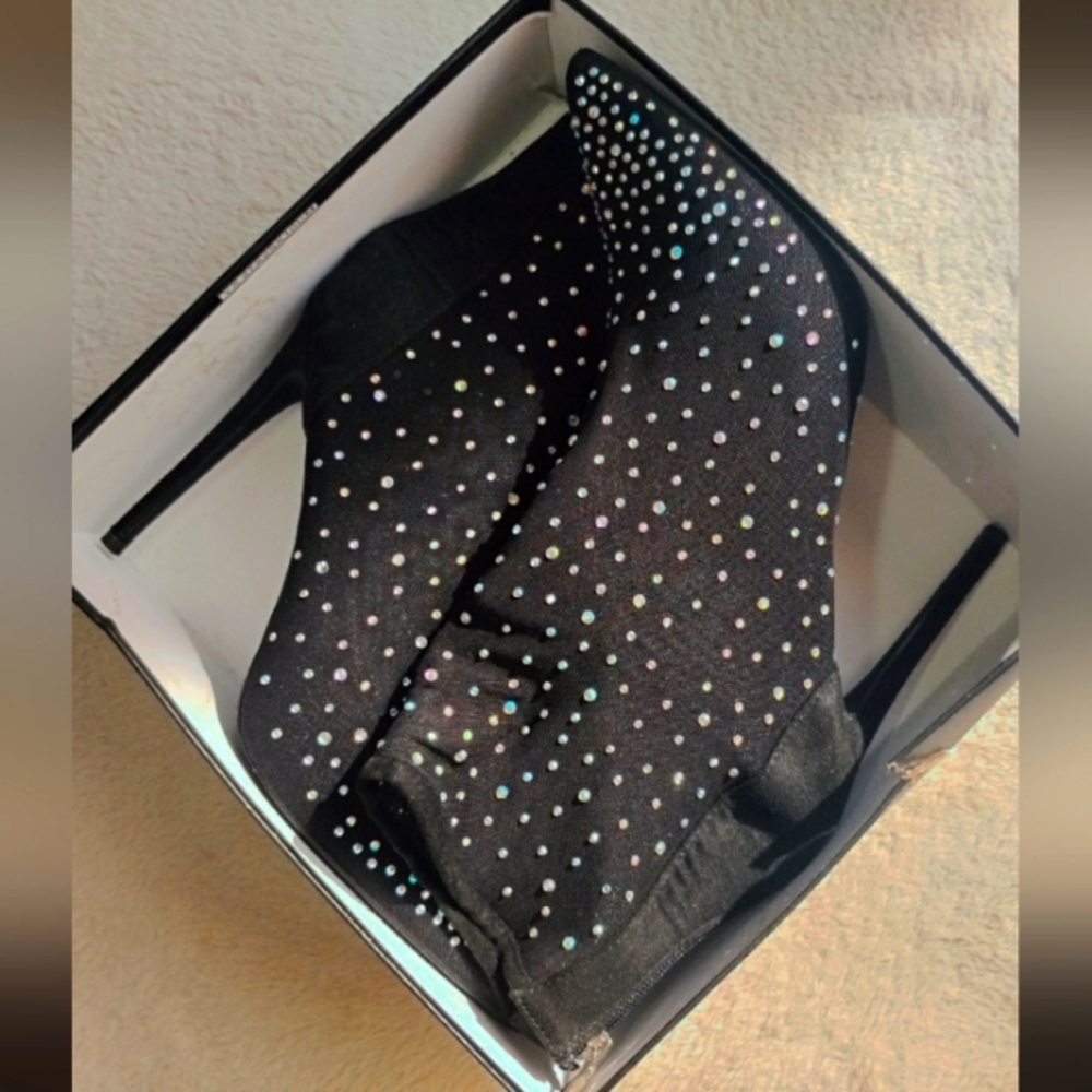 Liliana Black Ankle Boots With Rhinestone Detailing